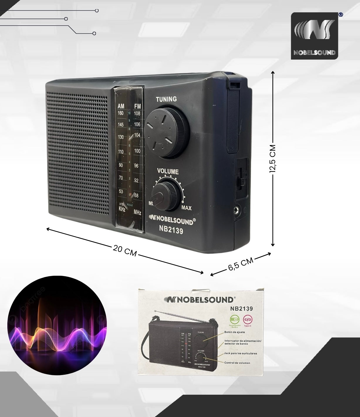 Radio Portátil Recargable — Ref. NB2139