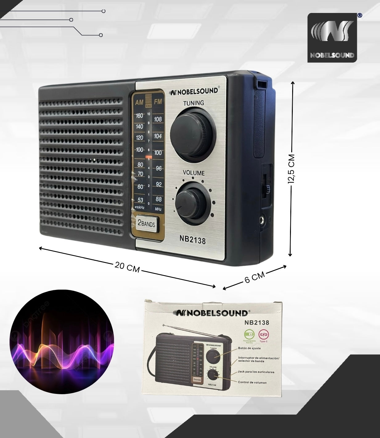 Radio Portátil Recargable — Ref. NB2138